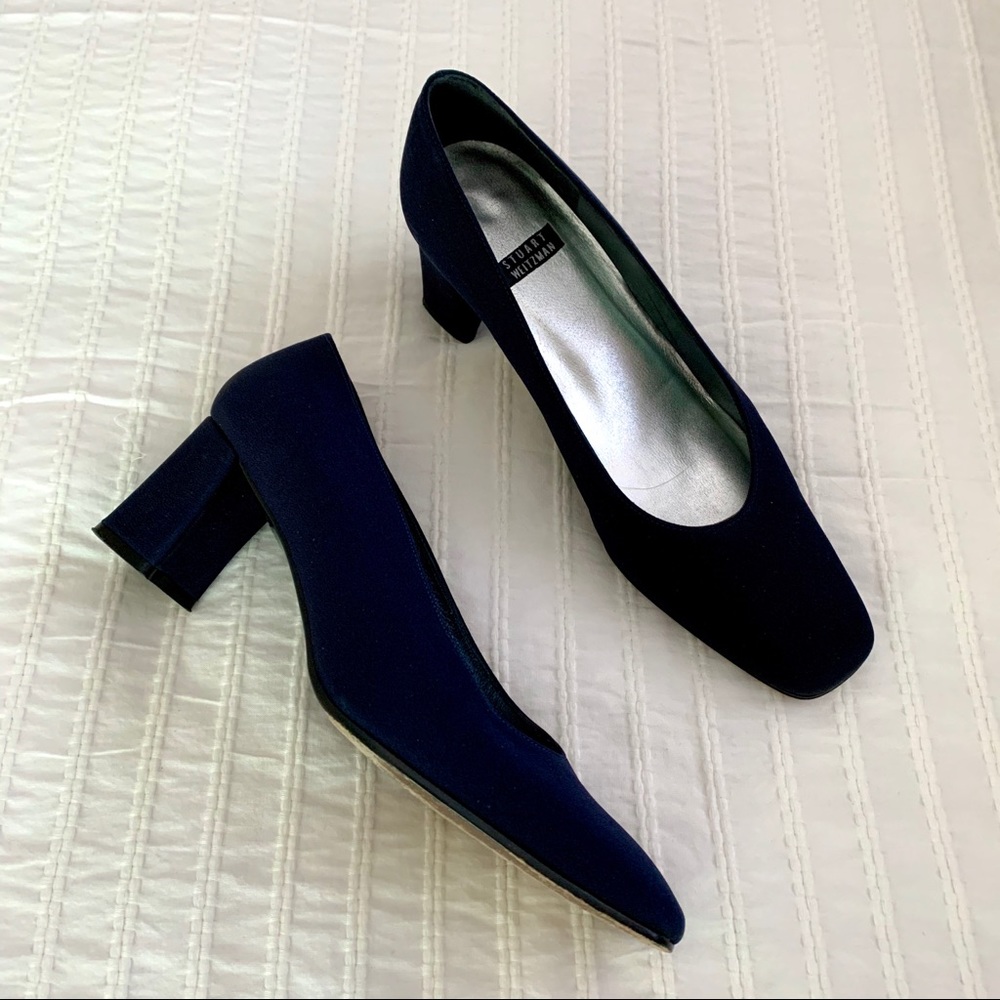 STUART WEITZMAN navy blue fabric heels